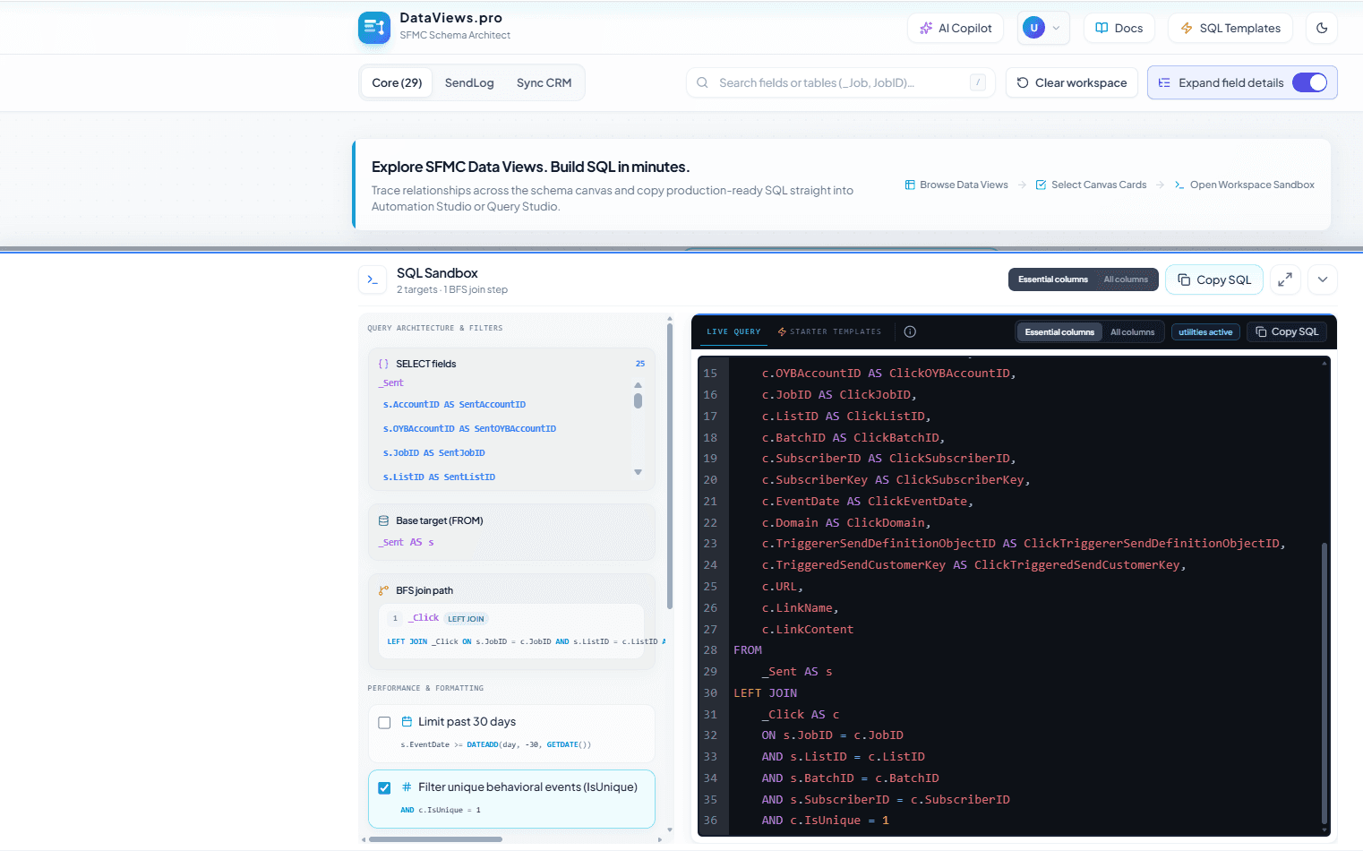 DataViews.pro SQL Sandbox with join path and utilities